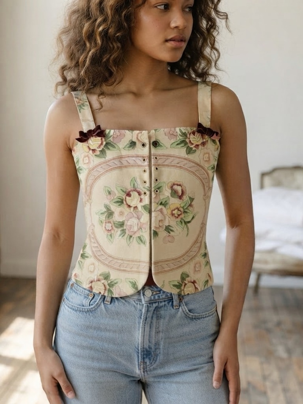 With Jean Cream Floral Corset Camisole size S